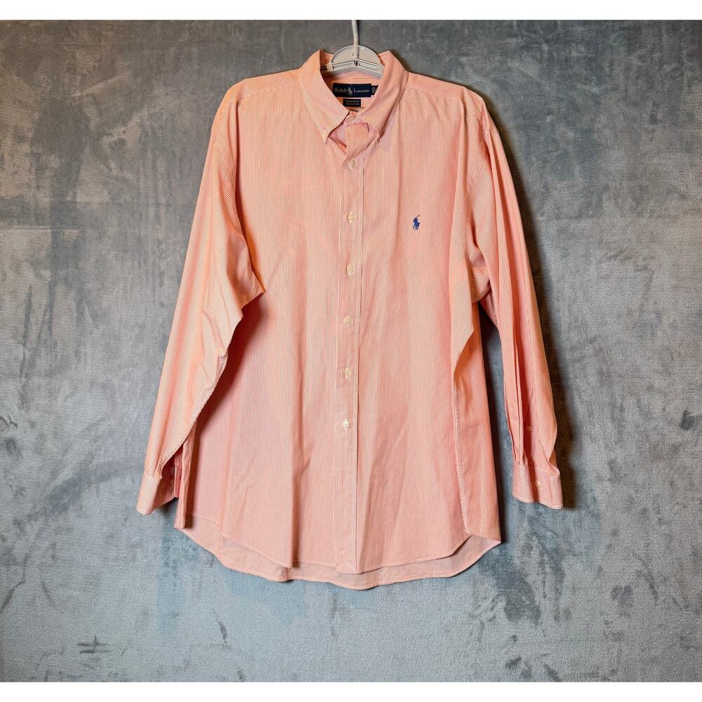 Ralph Lauren Yarmouth Orange Stripe Button Down Shirt Mens XL Classic Fit